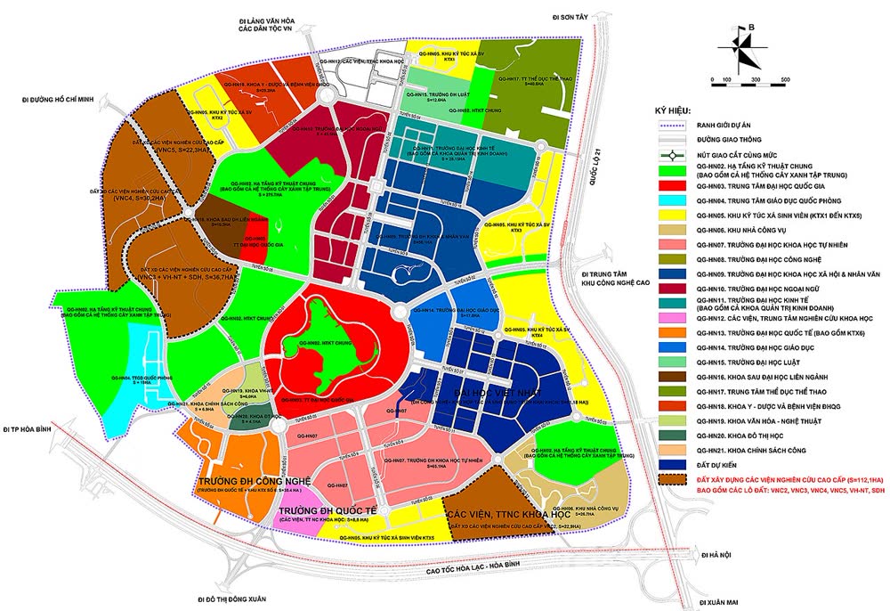 Bản đồ quy hoạch chung Đại học Quốc gia Hà Nội tại Hòa Lạc